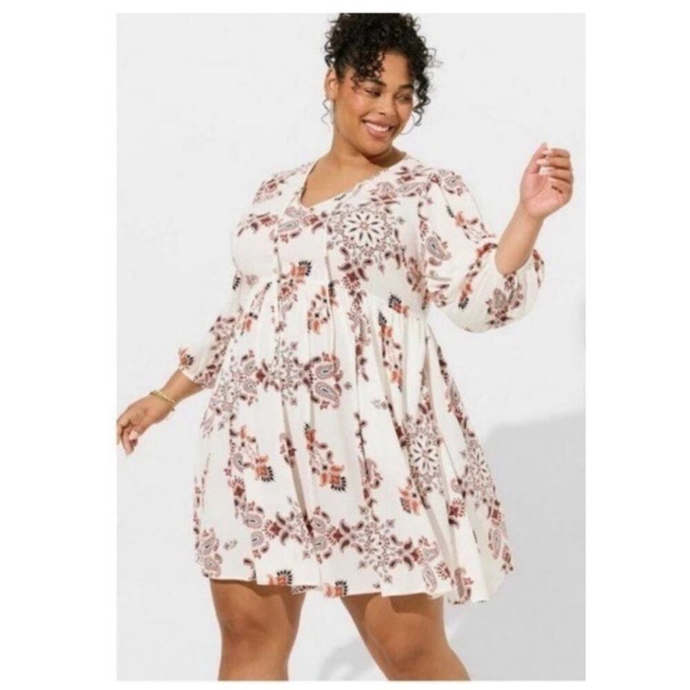 Torrid Floral Print Mini Dress - White and Brown